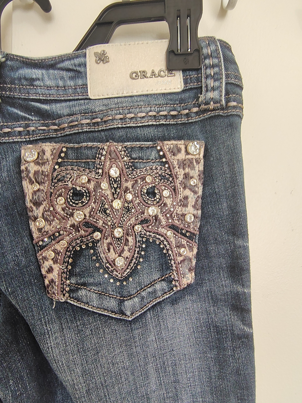 Grace in LA Distressed Blue Washed Flare Jeans - Picture 3 of 5